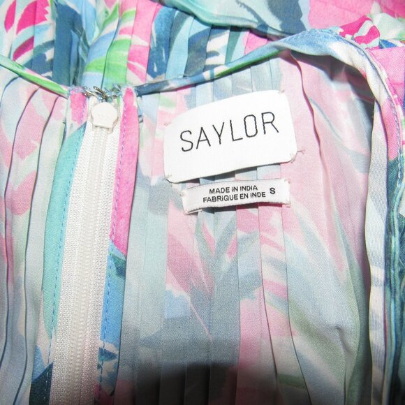 SAYLOR Byrd Miami Tropical Blue Pink Floral Micro Pleat Mini Dress sz Small - Picture 5 of 6